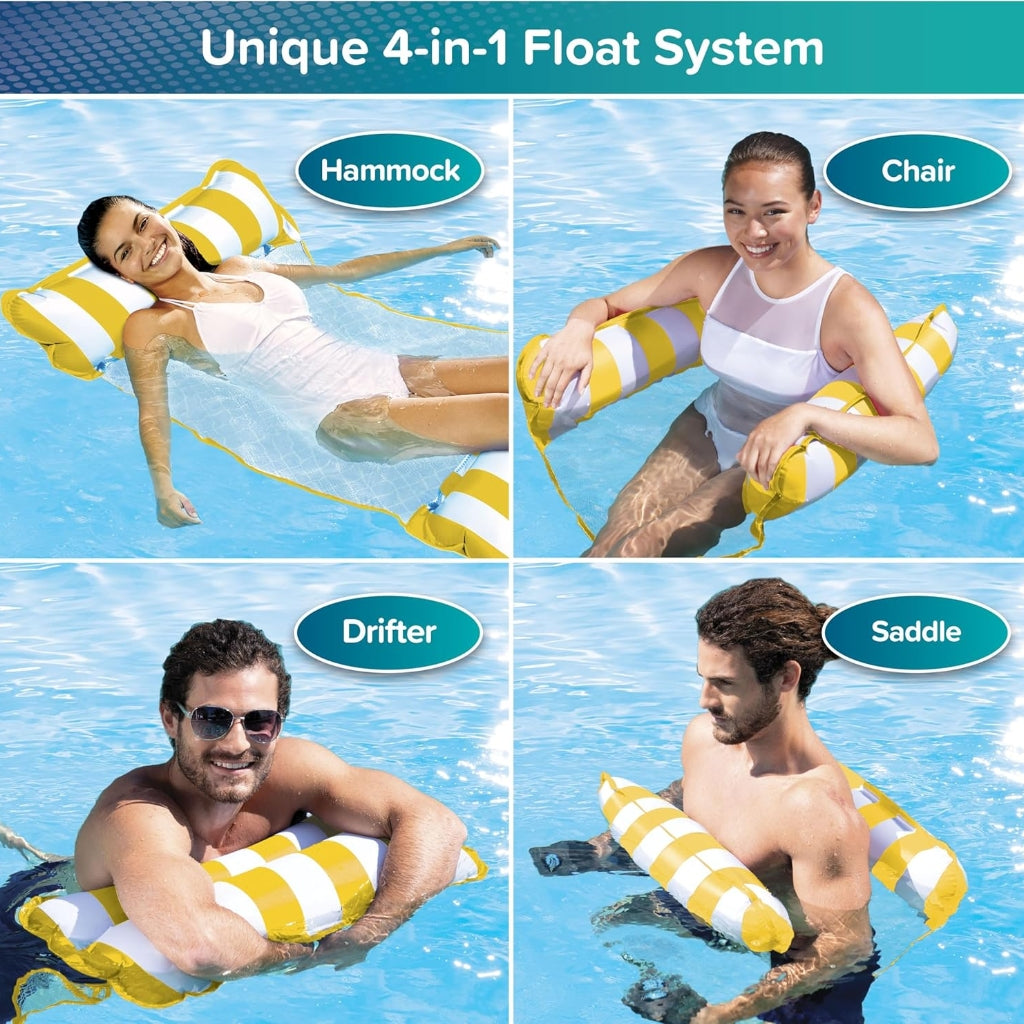 Hamac de Piscine Gonflable 4 en 1 avec Filet – Flotteur Multifonction Pliable – 128 x 68 x 78 cm - Jaune