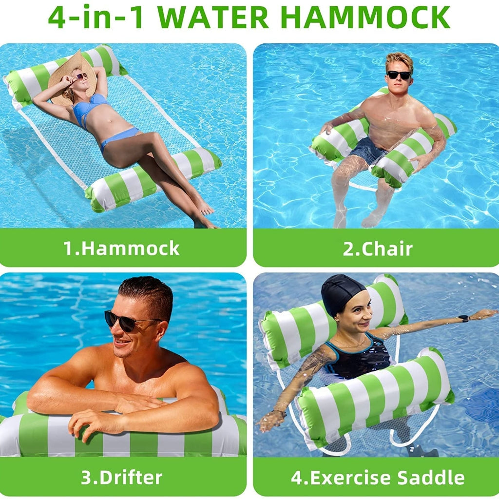 Hamac de Piscine Gonflable 4 en 1 avec Filet – Flotteur Multifonction Pliable – 128 x 68 x 78 cm - Vert