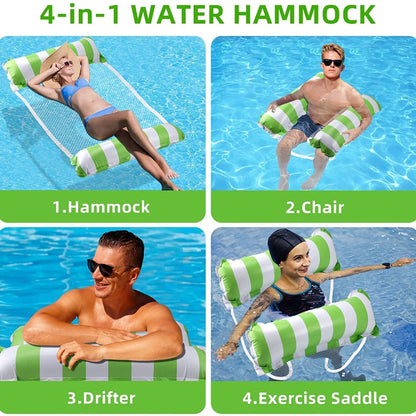 Hamac de Piscine Gonflable 4 en 1 avec Filet – Flotteur Multifonction Pliable – 128 x 68 x 78 cm - Vert