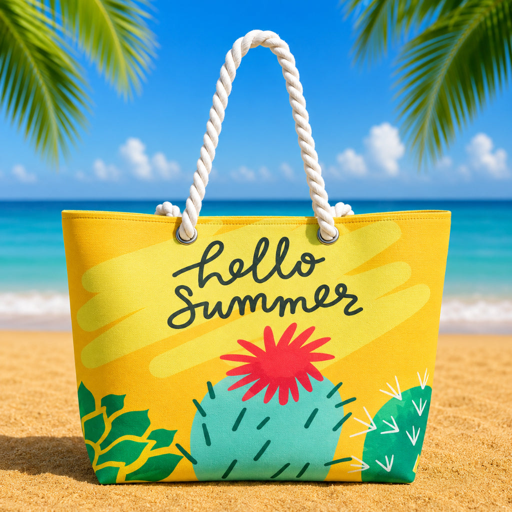 Sac de Plage – Motif Hello Summer 50 x 37 x 14 cm - Jaune