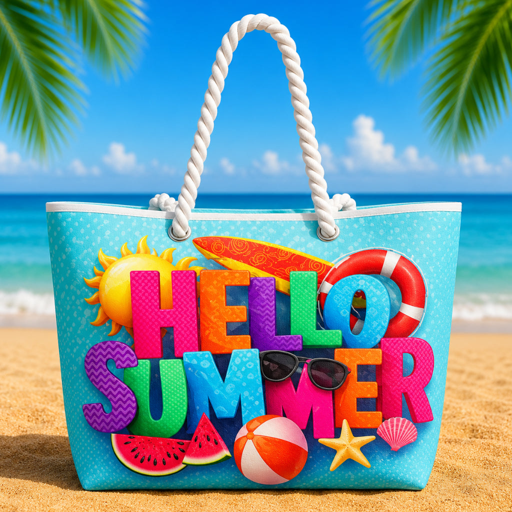 Sac de Plage – Motif Hello Summer 50 x 37 x 14 cm