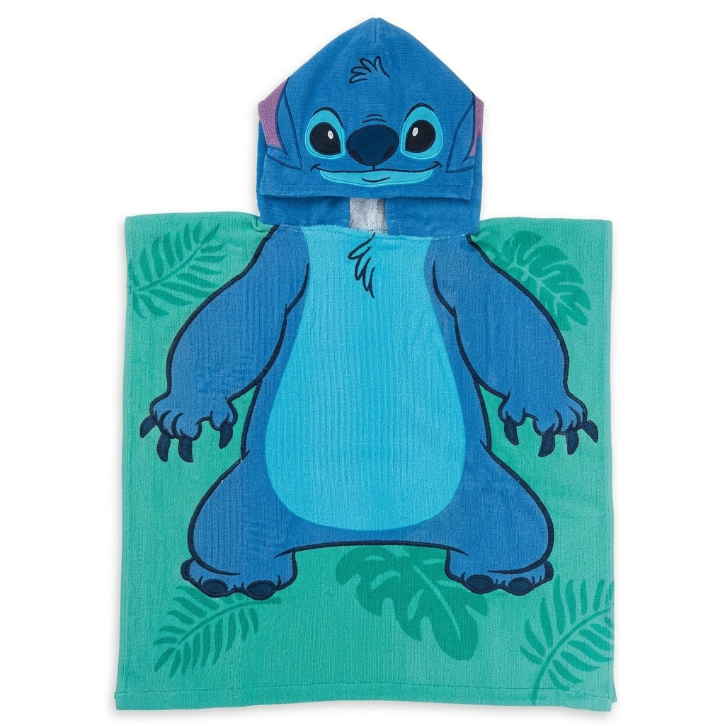 Serviette Poncho Enfant à Capuche Motif Stitch –  Standard (2 à 8 ans) - Vert Design Aléatoire