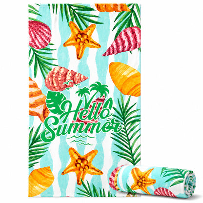 Serviette de Plage Microfibre Design Hello Summer Vert – 150 x 70 cm