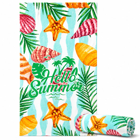 Serviette de Plage Microfibre Design Hello Summer Vert – 150 x 70 cm