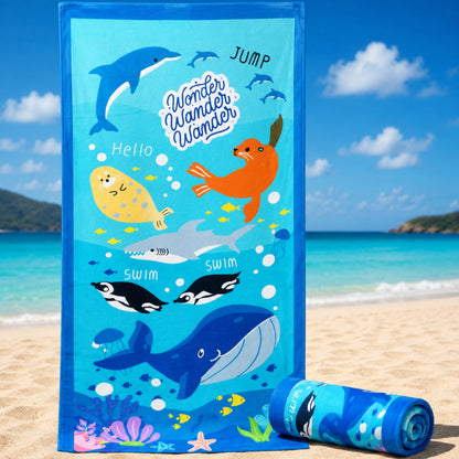 Serviette de Plage Microfibre Design Wander Bleu – 150 x 70 cm