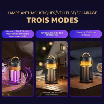 Lampe Anti-Moustique Ultrason Rechargeable USB – Tue-Mouche Électrique 2000V - Noir