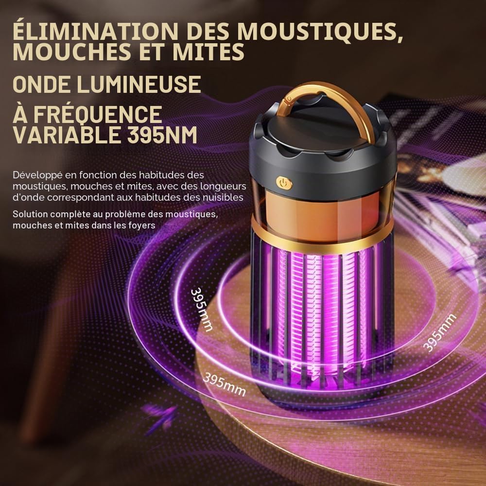 Lampe Anti-Moustique Ultrason Rechargeable USB – Tue-Mouche Électrique 2000V - Noir
