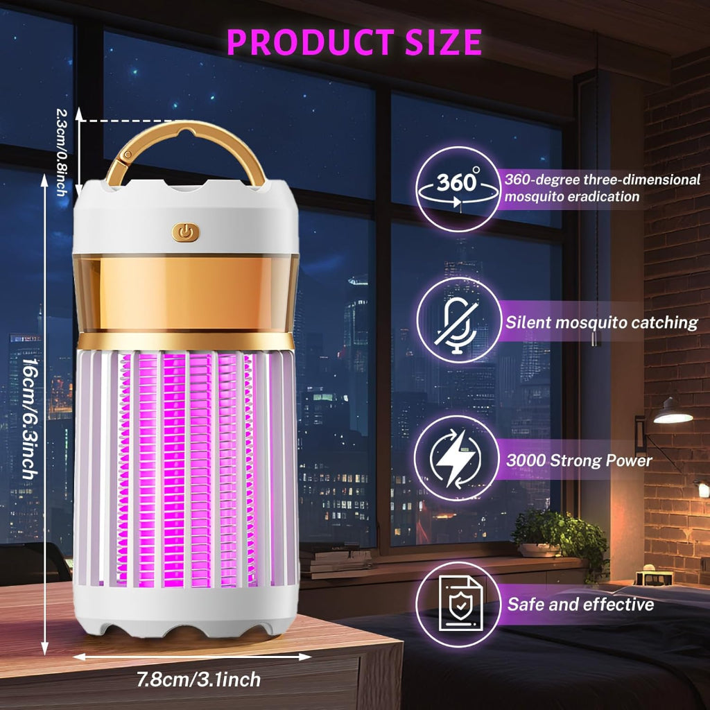 Lampe Anti-Moustique Ultrason Rechargeable USB – Tue-Mouche Électrique 2000V - Blanc