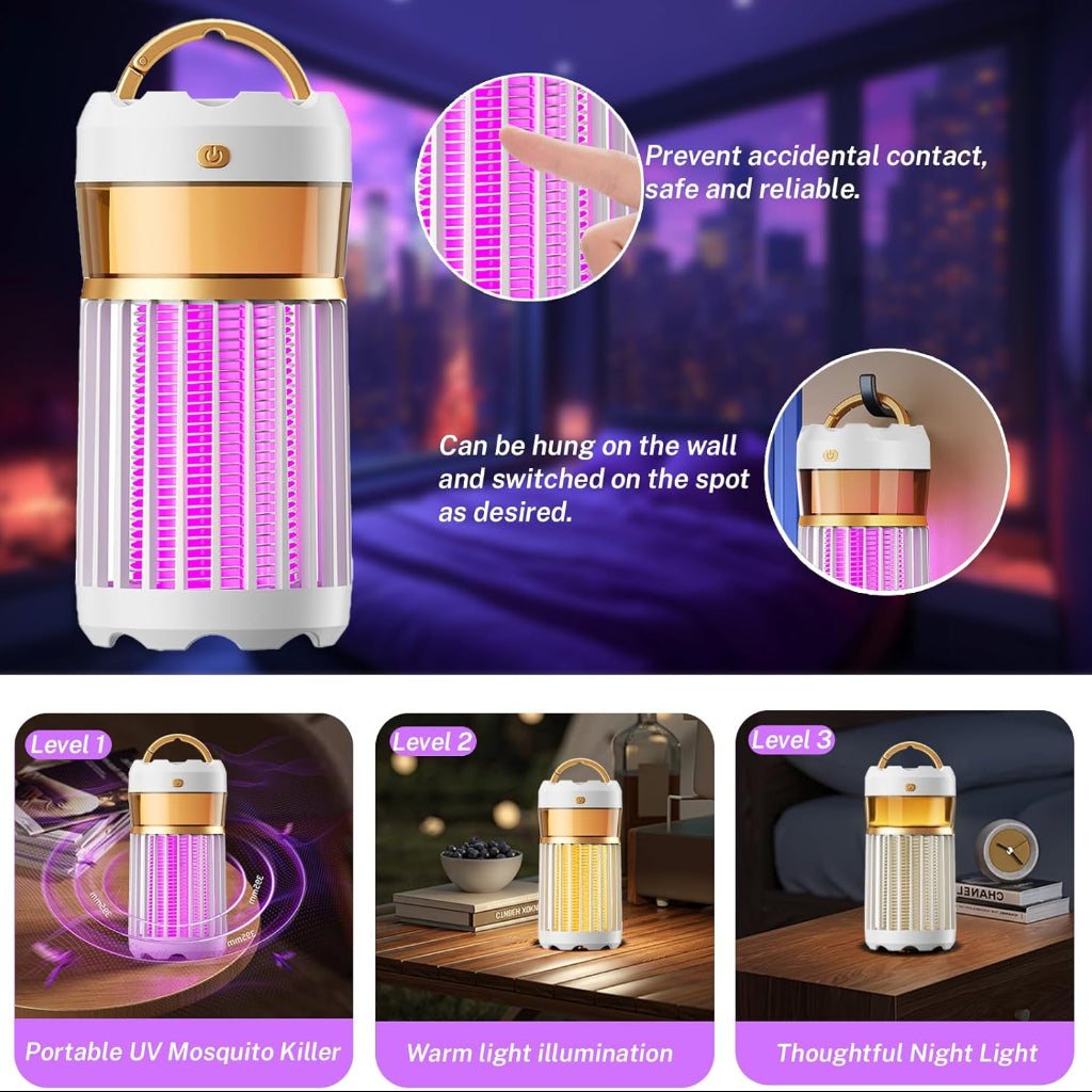 Lampe Anti-Moustique Ultrason Rechargeable USB – Tue-Mouche Électrique 2000V - Blanc