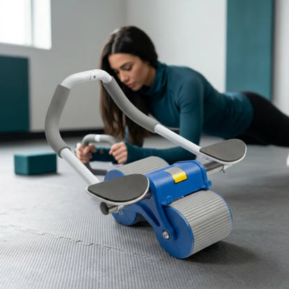 Roue Abdominale Intelligente avec Minuteur Intégré – Support Téléphone & Tapis Genoux Inclus - Bleu