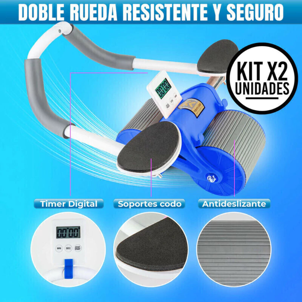 Roue Abdominale Intelligente avec Minuteur Intégré – Support Téléphone & Tapis Genoux Inclus - Bleu