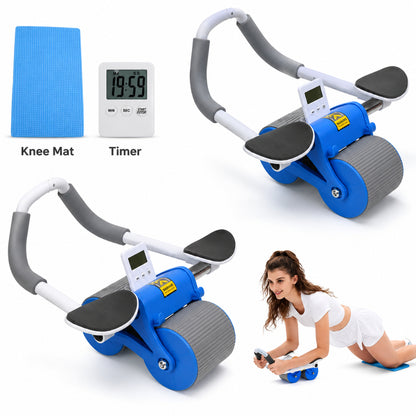 Roue Abdominale Intelligente avec Minuteur Intégré – Support Téléphone & Tapis Genoux Inclus - Bleu