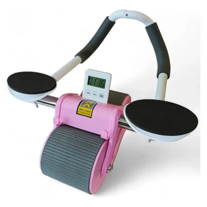 Roue Abdominale Intelligente avec Minuteur Intégré – Support Téléphone & Tapis Genoux Inclus - Rose