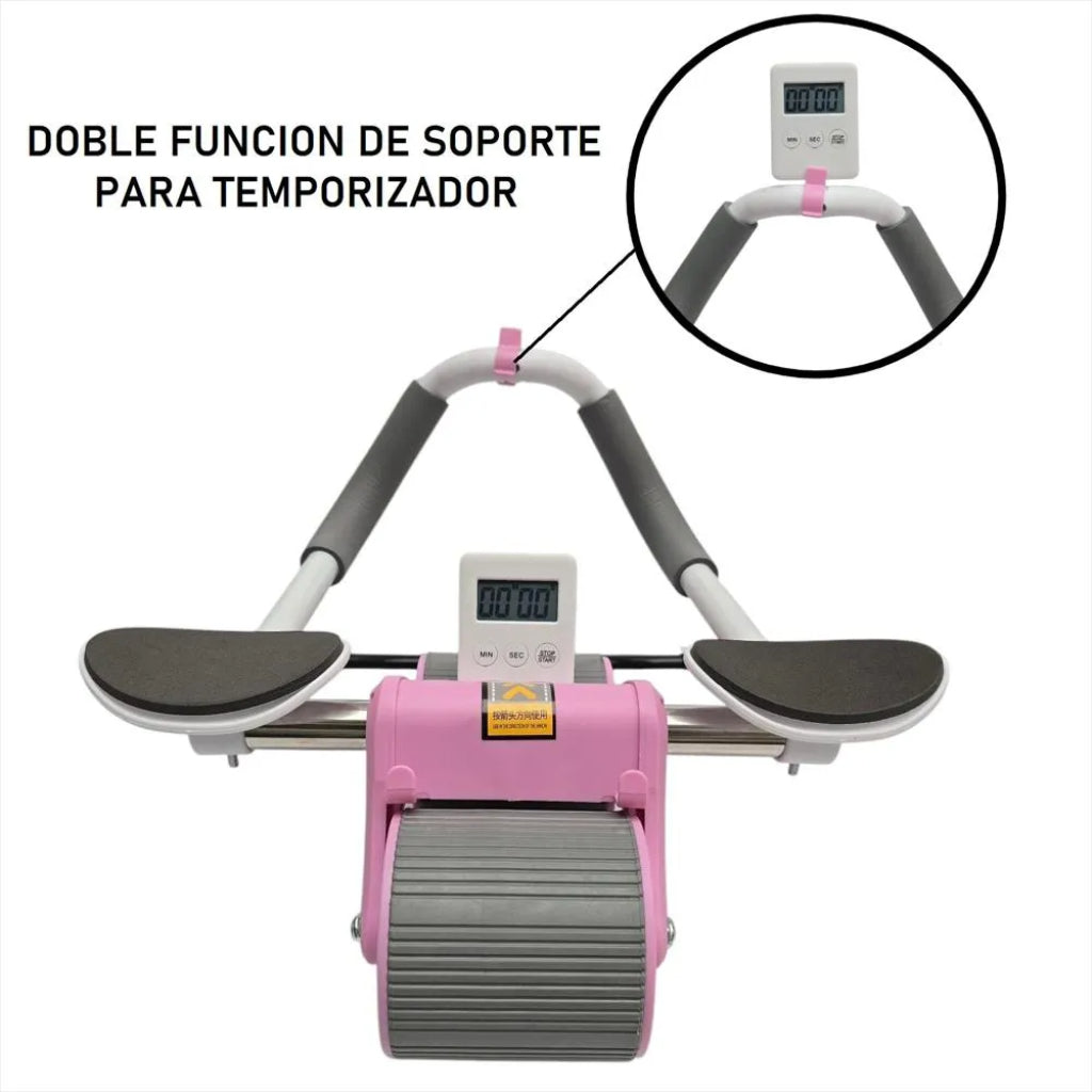 Roue Abdominale Intelligente avec Minuteur Intégré – Support Téléphone & Tapis Genoux Inclus - Rose