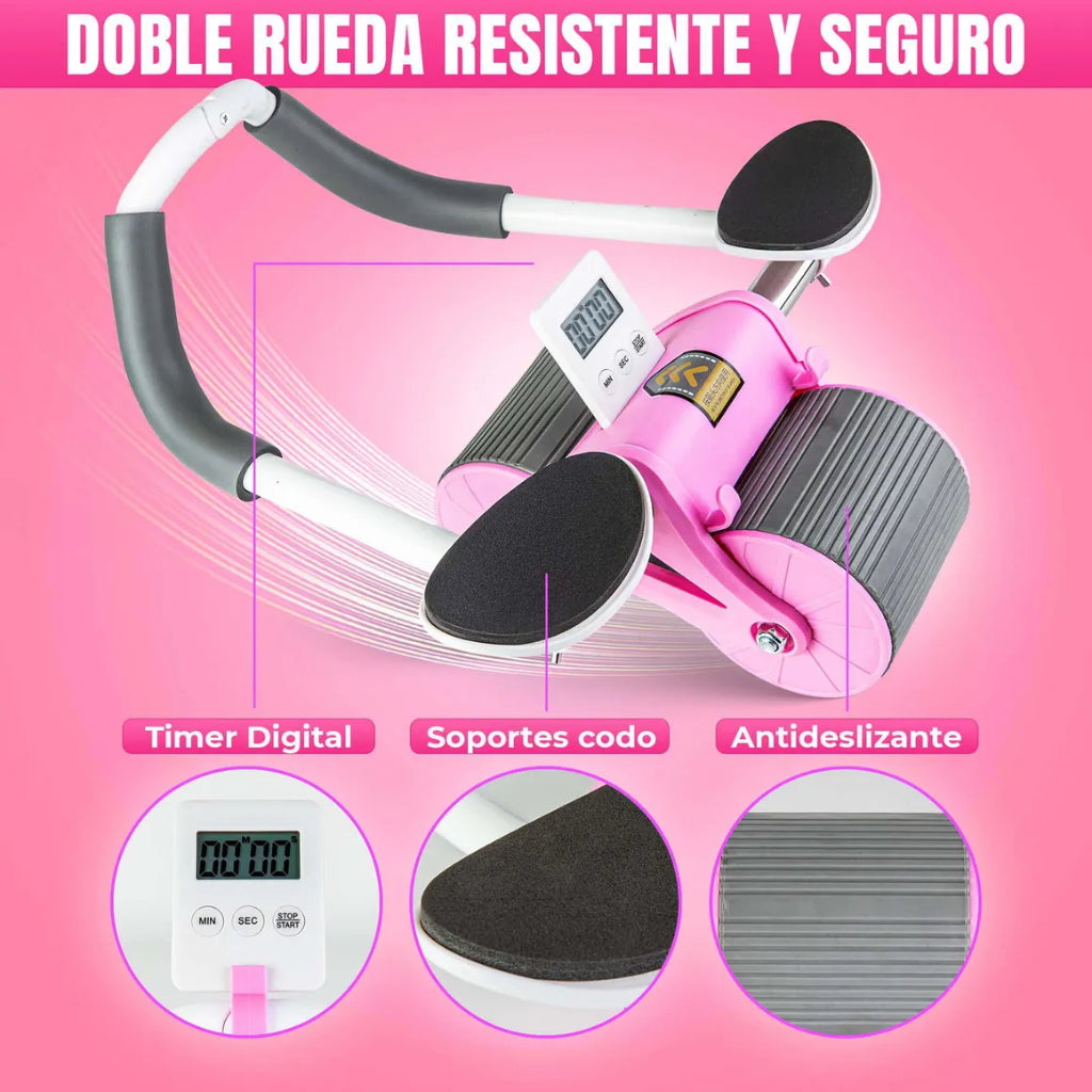 Roue Abdominale Intelligente avec Minuteur Intégré – Support Téléphone & Tapis Genoux Inclus - Rose