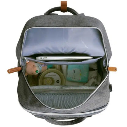 Sac à Dos de Maternité Multifonction avec Lit Pliable – Grande Capacité, USB & Poches Isothermes - Gris Charbon