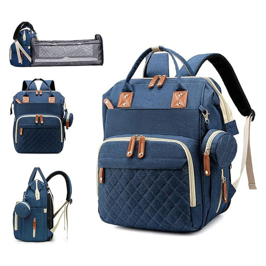 Sac à Dos de Maternité Multifonction avec Lit Pliable – Grande Capacité, USB & Poches Isothermes - Bleu