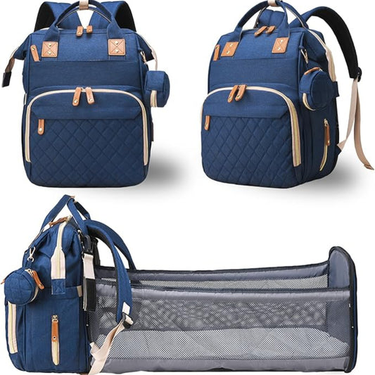 Sac à Dos de Maternité Multifonction avec Lit Pliable – Grande Capacité, USB & Poches Isothermes - Bleu
