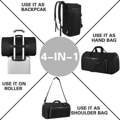 Sac de Voyage 4-en-1 Multifonction – Sac à Vêtements Convertible Imperméable - Noir