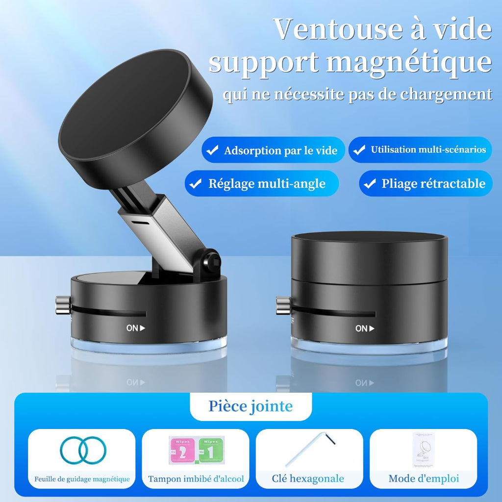 Support Magnétique Pliable à Ventouse Haute Élasticité pour Téléphone – Rotation Flexible et Fixation Stable - Noir