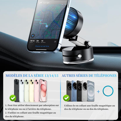 Support Magnétique Pliable à Ventouse Haute Élasticité pour Téléphone – Rotation Flexible et Fixation Stable - Noir