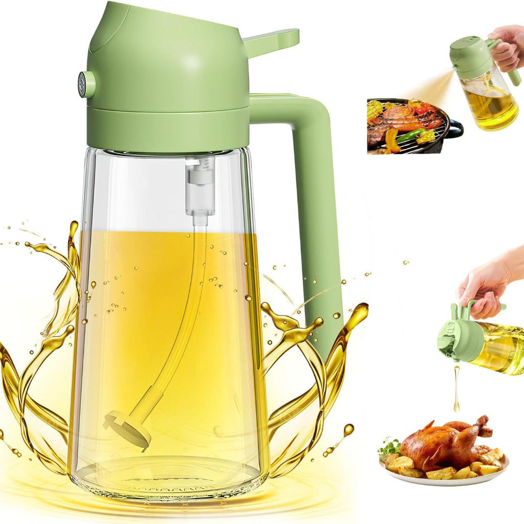 Vaporisateur et Distributeur d’Huile 2 en 1 en Verre 470 ml – Bouteille Spray pour Cuisine – Vert