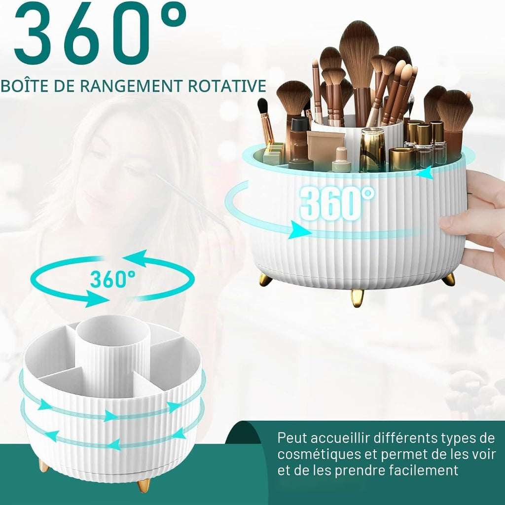 Organisateur de Maquillage Rotatif 360° –  5 Compartiments – Blanc