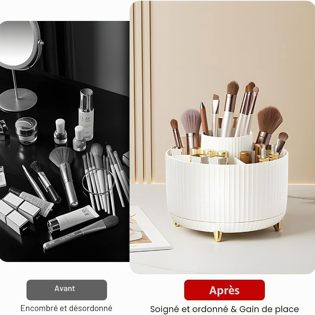 Organisateur de Maquillage Rotatif 360° –  5 Compartiments – Blanc