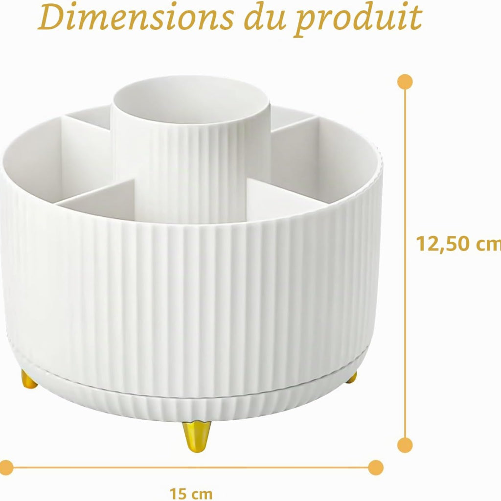 Organisateur de Maquillage Rotatif 360° –  5 Compartiments – Blanc