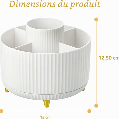 Organisateur de Maquillage Rotatif 360° –  5 Compartiments – Blanc