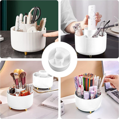 Organisateur de Maquillage Rotatif 360° –  5 Compartiments – Blanc