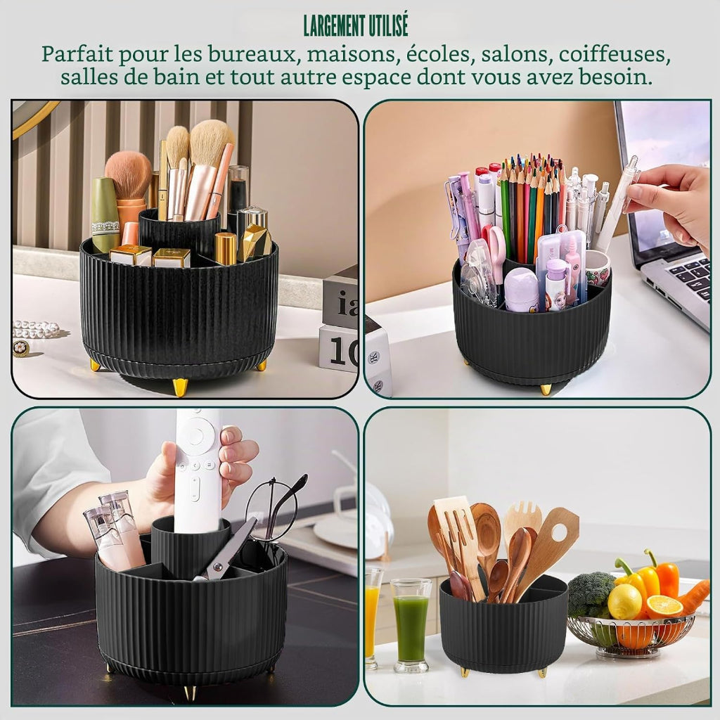 Organisateur de Maquillage Rotatif 360° –  5 Compartiments – Noir