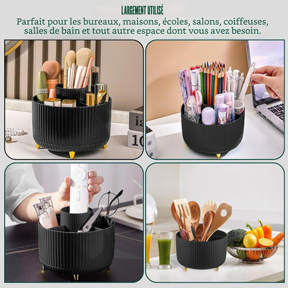 Organisateur de Maquillage Rotatif 360° –  5 Compartiments – Noir