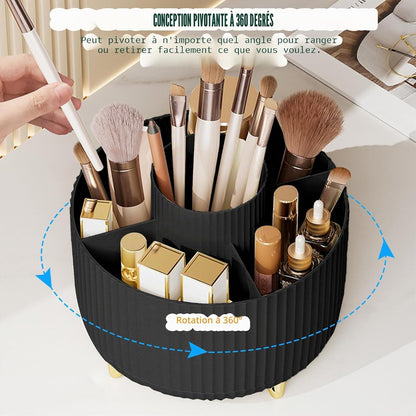 Organisateur de Maquillage Rotatif 360° –  5 Compartiments – Noir