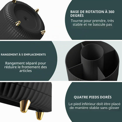Organisateur de Maquillage Rotatif 360° –  5 Compartiments – Noir