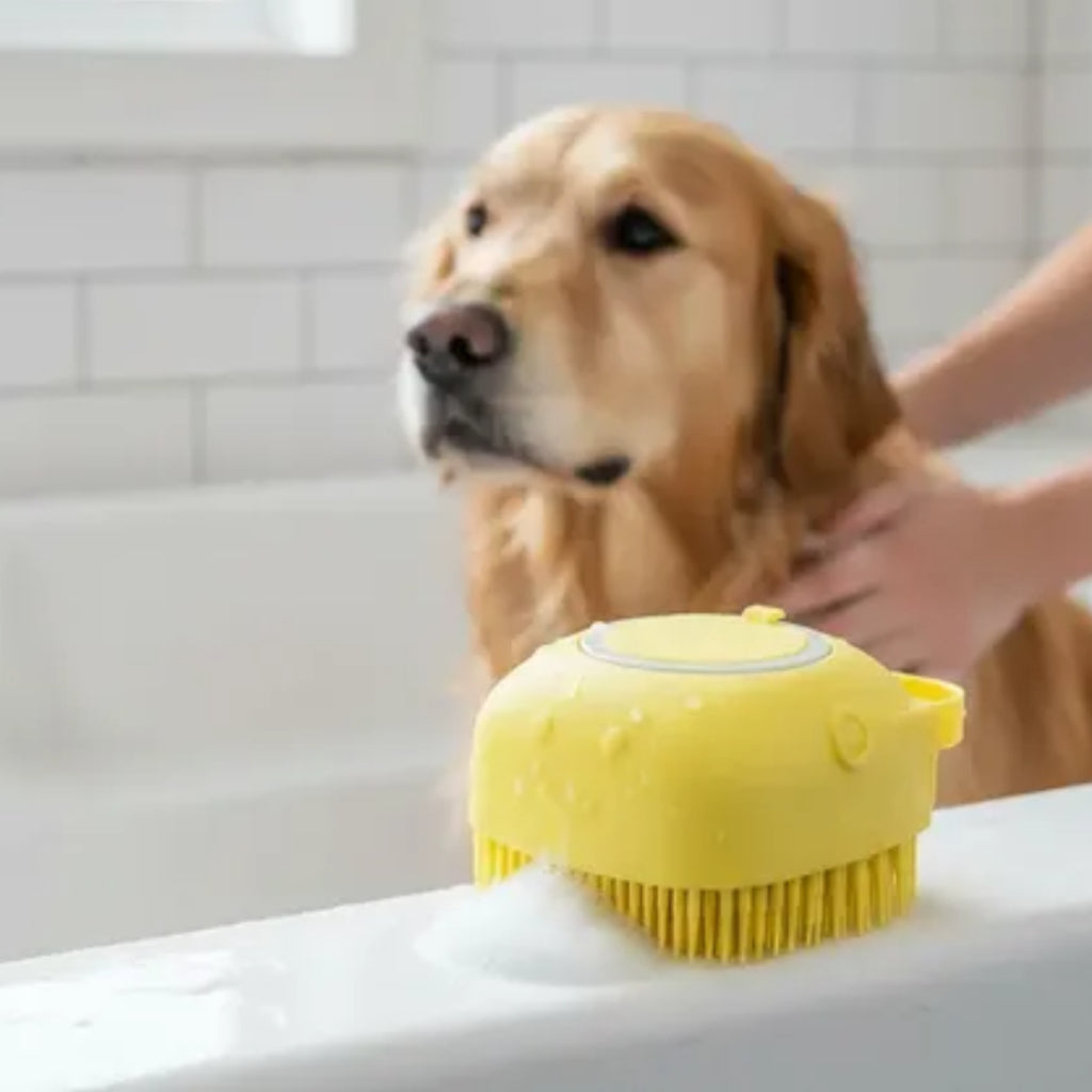 Brosse de Bain en Silicone avec Distributeur de Shampooing pour Animaux de Compagnie