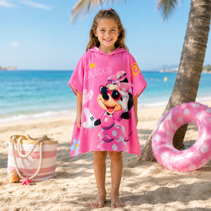 Serviette Poncho Enfant à Capuche Motif Mini Mouse –  Standard (2 à 8 ans) - Rose