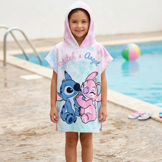 Serviette Poncho Enfant à Capuche Motif Stitch & Angel –  Standard (2 à 8 ans)