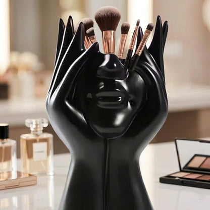 Pot à Pinceaux de Maquillage Design Visage – Organisateur de Bureau Multifonction Noir