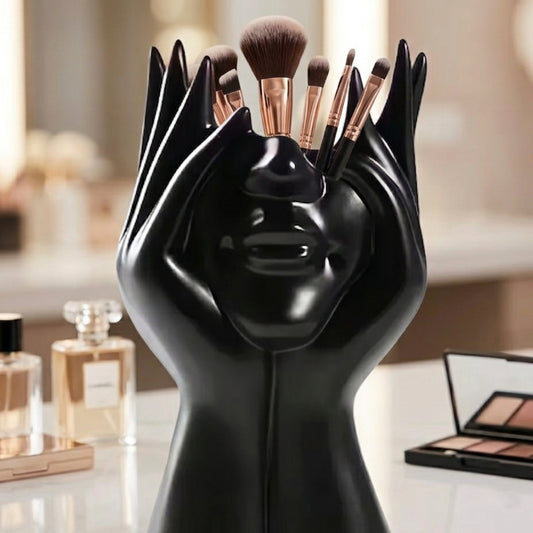 Pot à Pinceaux Design Visage – Organisateur de Bureau Noir