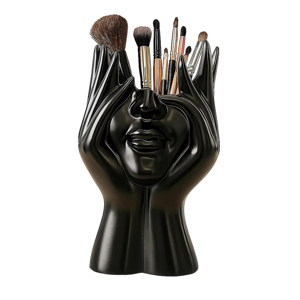 Pot à Pinceaux de Maquillage Design Visage – Organisateur de Bureau Multifonction Noir
