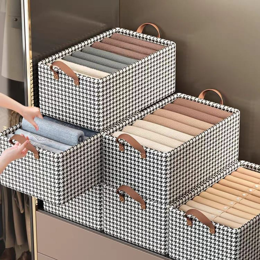 Pack de 3 Paniers de Rangement Pliables Noir et Blanc 47 × 28 × 19 cm – Paniers à Linge Multifonctions
