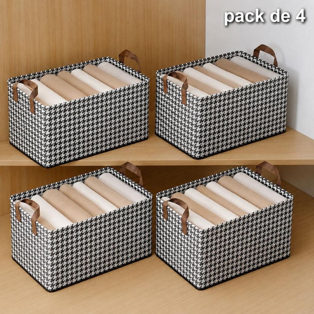 Pack de 4 Paniers de Rangement Pliables Noir et Blanc 47 × 28 × 19 cm – Paniers à Linge Multifonctions