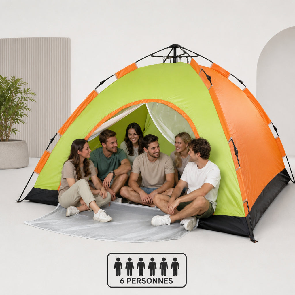 Tente Automatique 6 Places – 2,20 x 2,20 x 1,60 m – Tente Portable de Camping avec Sac de Transport – Orange & Vert Pistache