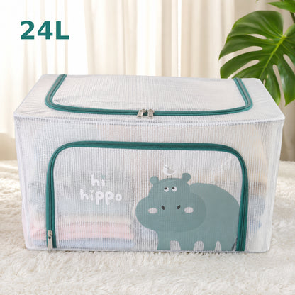 Boîte de Rangement Pliable 24 L 39 × 29 × 20 cm –Double Fermeture - Motif Hippopotame imprimé