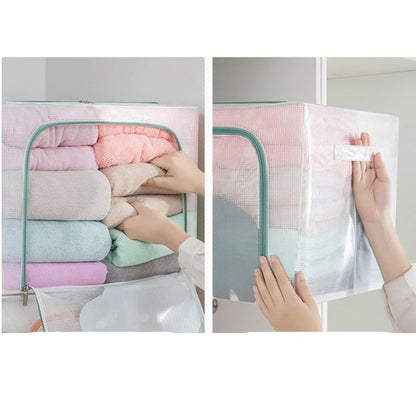 Pack de 3 Boîtes de Rangement Pliables 66 L66 L 50 x40 x 33cm – Motif Hippopotame Imprimé – Double Fermeture