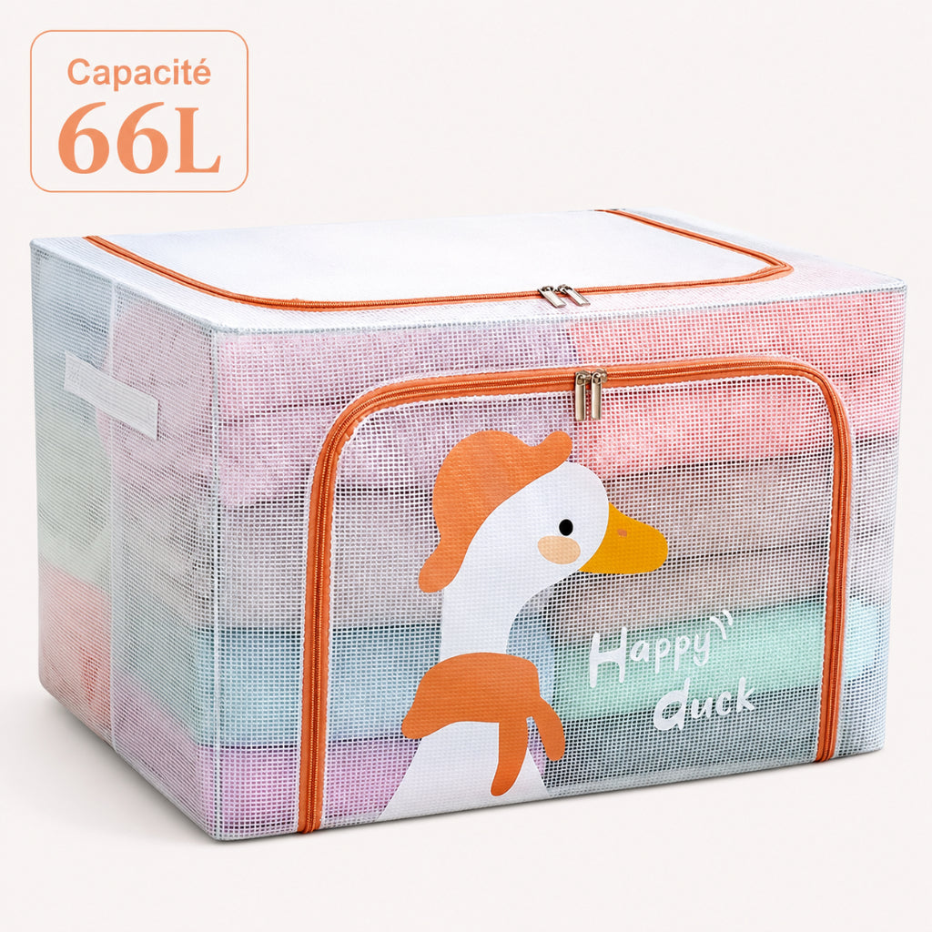 Boîte de Rangement Pliable 66 L 50 x40 x 33cm – Motif Happy Duck – Double Fermeture