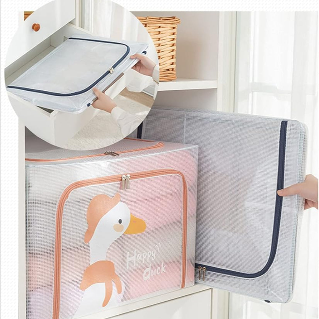 Boîte de Rangement Pliable 66 L 50 x40 x 33cm – Motif Happy Duck – Double Fermeture