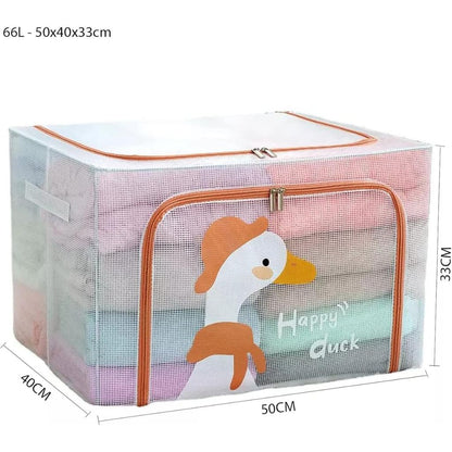 Boîte de Rangement Pliable 66 L 50 x40 x 33cm – Motif Happy Duck – Double Fermeture