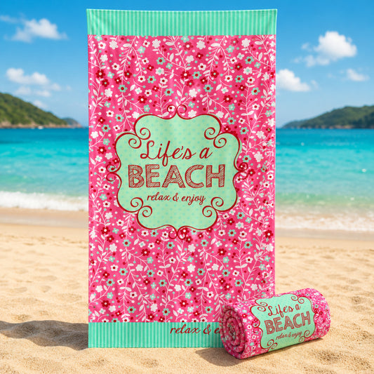 Serviette de Plage Microfibre Florale Rose – 150 × 70 cm | Séchage Rapide